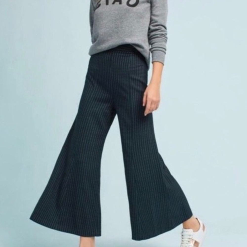 Anthropologie The Essential Wide-Leg Pinstripe Pants Navy White Size 2